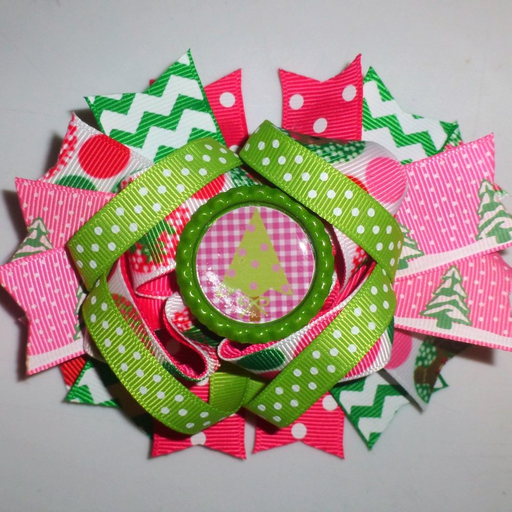 Christmas Tree Girls 5-Inch Hair Bow Clip